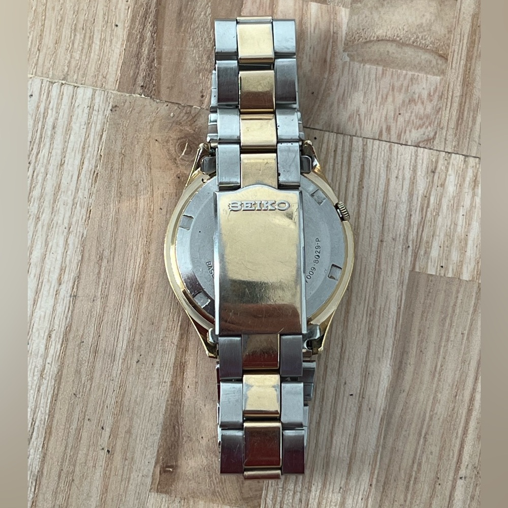 Seiko Automatic 17 Jewels Rare Vintage Men's Watch Gold-Dial Two-Tone Bracelet - Picture 11 of 14